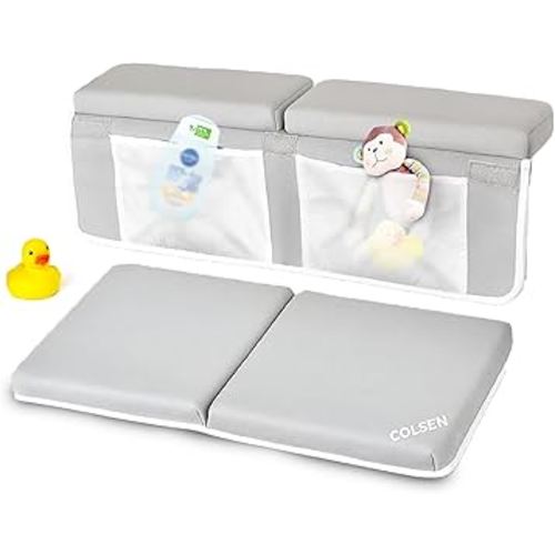 colsen Baby Bath Kneeler and Elbow Kneeling Rest Pad Set – Comfortable, 1.5” Thick, Painless, Non-Slip, Foldable Bathing Parent time Mat, with Toy Organizer for Babies and Toddler While Sitting Up