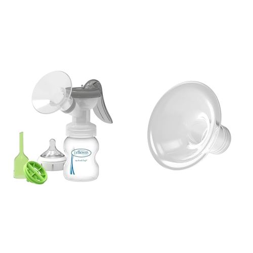 Dr. Brown's Manual Breast Pump with SoftShape 100% Silicone Shield & Anti-Colic Options+ Wide-Neck Baby Bottle 5 oz/150 mL,with Level 1 Slow Flow Nipple & SoftShape™ 100% Silicone Nipple Shields