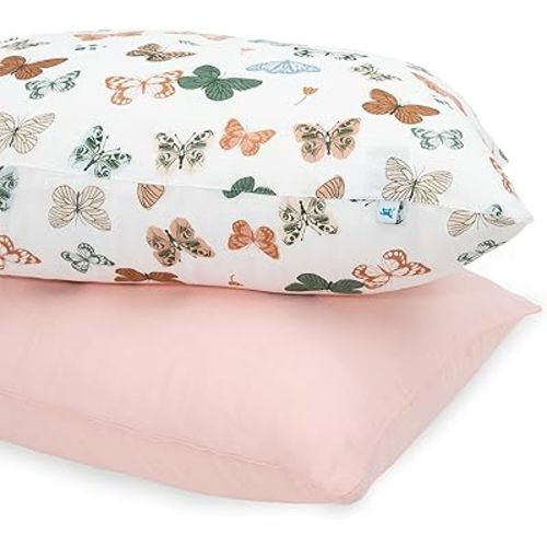 Little Unicorn Standard Pillowcase 2 Pack | Super Soft & Breathable Muslin Fabric | Snug Envelope Closure (Butterflies 2)