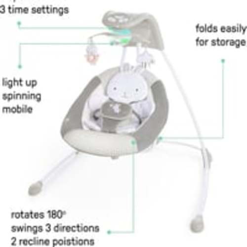 Ingenuity InLighten 6-Speed Foldable Baby Swing with Light Up Mobile, Swivel