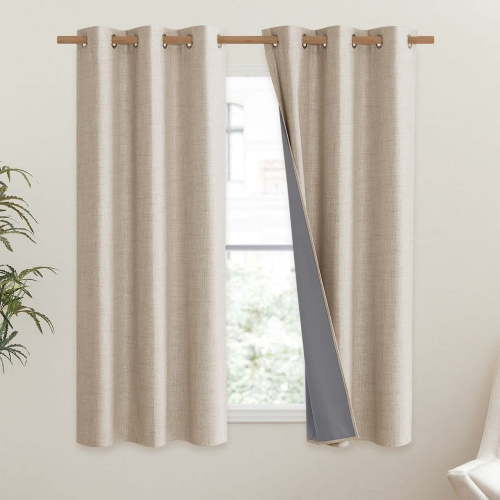NICETOWN Full Blackout Linen Curtains, Noise Reducing Grommet Energy Saving Room Darkening Drapes, Cream, 2 Panels, 42"x45"