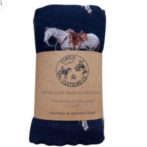 Navy Ranch Horse Bamboo Muslin Swaddle – Cowkid Clothing Company