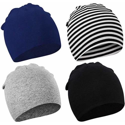 DRESHOW BQUBO 4 Pieces Baby Beanie Newborn Toddler Soft Cute Knit Hat Hospital Hats for Baby Boys Infant Cap Beanies - 4 Pack B: Deepskyblue, Grey, Black, Strip