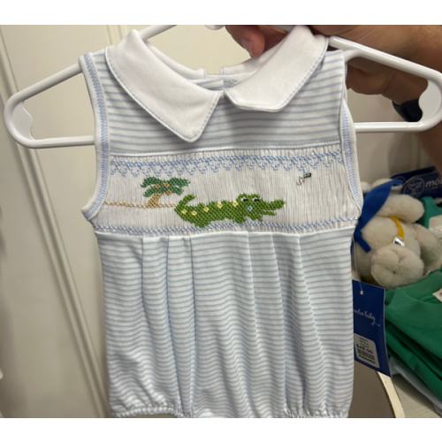 Blue Smocked Alligator. Size: 3M