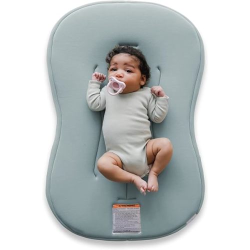 Snuggle Me® Baby Lounger Curve (0-6 Months) - Premium Organic Cotton with Foam Core, Machine-Washable Cover, Buttery-Soft & Breathable Infant Lounger with Travel Bag (30 in x 20 in x 1.9 in) - Slate