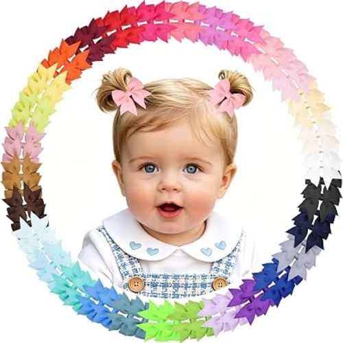 Oaoleer Baby Hair Clips,2" Small Baby Girls Fully Lined Hair Bows Hair Pins