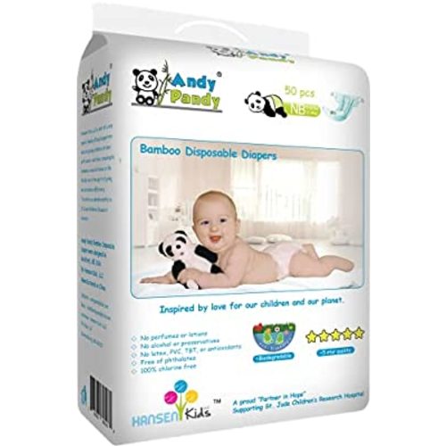 Eco Friendly Premium Bamboo Disposable Diapers by Andy Pandy - Small - for Babies Weighing 6-16 lbs - Small (Pack of 94)