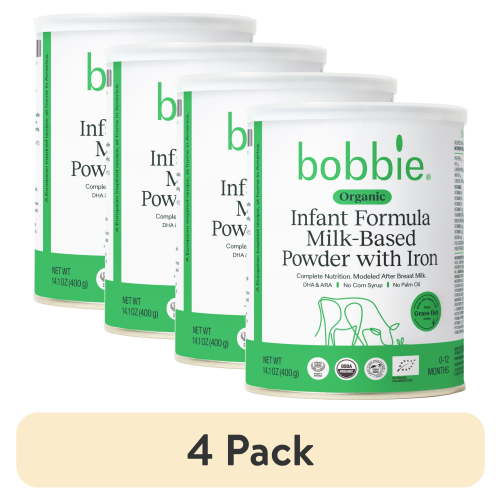 (4 pack) Bobbie Organic Original Infant Formula for Everyday Feeding, Milk-Based Powder with 1.2mg Iron, Skim Milk Recipe, Certified USDA Organic, 14.1 oz Can