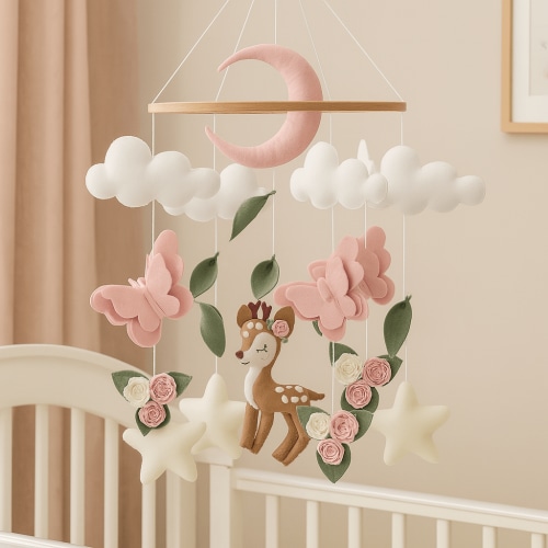 Woodland Deer & Butterfly Nursery Mobile | Baby Shower Gift - Cozybabywear
