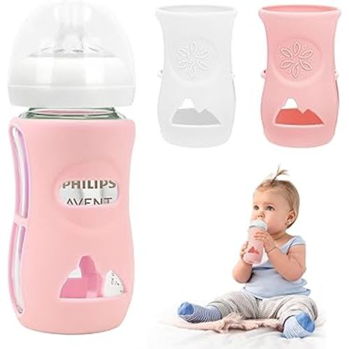 2 Pack Silicone Sleeves for Philips Avent Glass Natural Baby Bottle 8 oz, Food Grade Silicone, BPA Free Glass Baby Bootle Sleeve, Anti Breakage Baby Bottle Holder, Non-Scald, Dishwasher/Heaters Safe