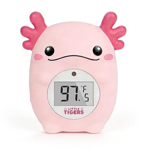 Baby Bath Thermometer, Digital Temperature Water Thermometer, Safety Bathtub Floating Toy for Baby, Infants, Toddlers - Pink Axolotl with Timer
