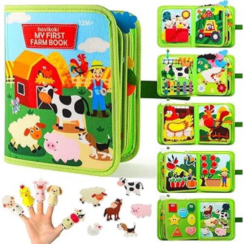 Busy Book for Toddlers 1-3 - Montessori Toys Busy Board for 1 Year Old Boy Girl Toys Educational Quiet Activity Books Learning Board Toddler Airplane Travel Toy Birthday Gift - Farm Animals