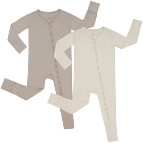JunNeng Rayon of Bamboo Baby Sleeper with Mittens Cuffts Feet & Non-Slip Design, 2 Way Zipper Pjs Sleep'N Play Romper