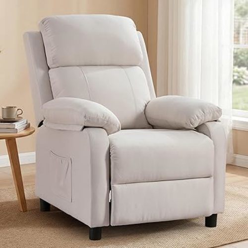 Recliner Chair, 360 Swivel Rocker Chair for Adults, Small Rocking Recliner for Small Spaces, Upholstered Fabric Glider Recliner Nursery (Standard, Beige)