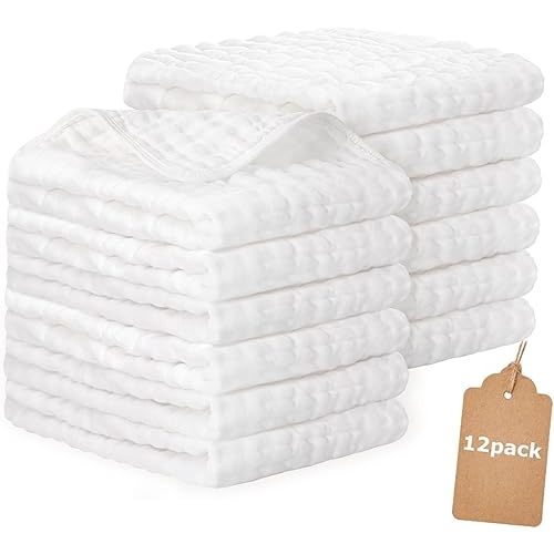 12 Pack Muslin Burp Cloths Sets for Baby - -100% Cotton Large 20'' by 10'' Premium Cotton Burping Rags for Newborn Ultra Soft and Highly Absorbent Unisex Spit Up Rags Thicken Baby Washcloths