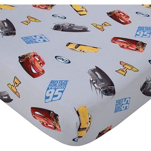 Disney Cars Fitted Crib Sheet 100% Soft Breathable Microfiber, Baby Sheet, Fits Standard Size Crib Mattress 28in x 52in, Gray