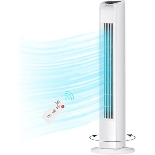 Oscillating Bladeless Tower Fan with Remote, Quiet Cooling Portable, Electric Standing Floor Fan with 3 Wind Speeds 3 Modes for Bedroom,Indoor,Office and Home Use, 30", White