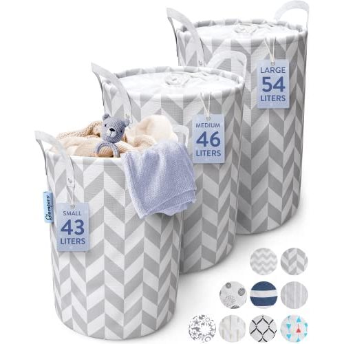 Glampers Baby Laundry Baskets-Kids Laundry Hamper Baby Hamper Dirty Clothes Hampers for Bedroom Kids Hamper & Baby Laundry Hamper Small Navy Stripes, CRGNAVYMED