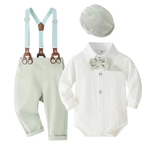 Ketyyh-chn99 Baby Boy Outfit 3-6 Months Baby Boy Clothes Suit Boy Gentleman Outfits Dress Shirt+Bowtie+Pants Set Wedding Party Suits Size for 3-6 Months,Light Green