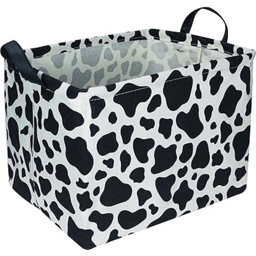 Rectangular Cow Storage Basket, Waterproof Cowprint Box with Handles, Room Decor, Gift Basket for Cow Lovers, Collapsible Storage Bin