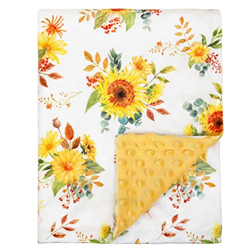 BORITAR Baby Blanket for Girls Super Soft Double Layer Minky with Dotted Backing for Toddler Infant with Yellow Sunflowers Printed 30 x 40 Inch(75x100cm)