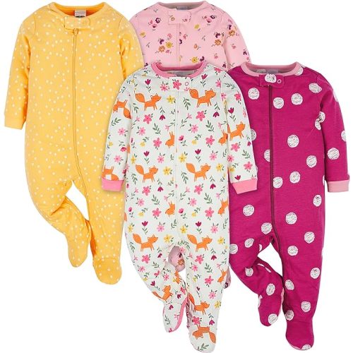 Onesies Brand baby-girls 4-pack Sleep 'N Play Footies Multi Pack - 6-9 Months - Fox