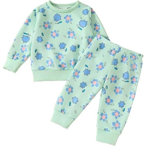 Kaipiclos Baby Girl Fall Winter Clothes Toddler Sweatsuit Outfit Floral Print Sweatshirt Long Sleeve Shirt Top Pants Clothing