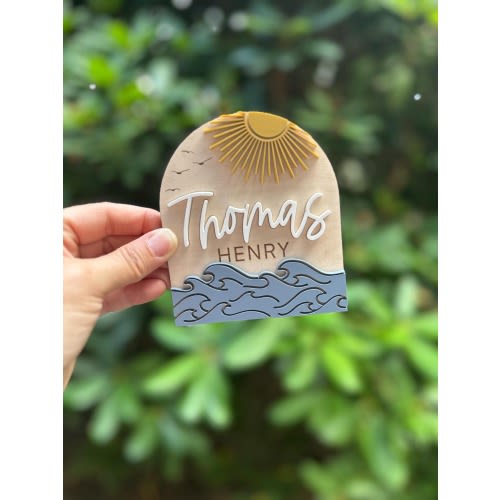 Mini Ocean Baby Name Sign | Beach Birth Announcement Keepsake | Custom Ocean Name Sign | Hospital Reveal Prop | Personalized Baby Name Sign