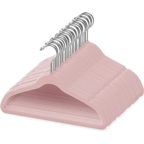 50 Velvet Baby Hangers - 11.8" Non-Slip, Space-Saving, 360 Swivel Hook, Strong & Durable Infant & Toddler Hangers - Pink