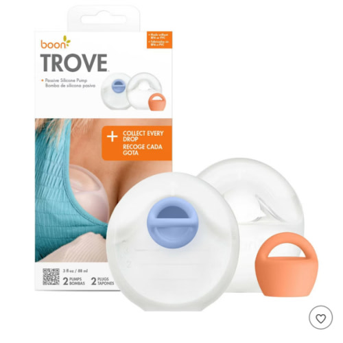 Boon Trove Silicone Manual Breast Pump Set - Hands Free Breast Milk Collector - Includes Polyester Travel Pouch - Breastfeeding Essentials - 2 Count