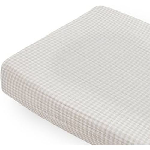 Little Unicorn Premium Changing Pad Cover | Extra Soft & Breathable Muslin Fabric (Tan Gingham)