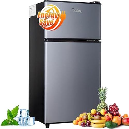 Mini Fridge with Freezer, 2.9 Cu.Ft Small Fridge, Energy Saving, Low Noise,7 Adjustable Thermostat, Double Door Small Refrigerator for Dorm, Bedroom, Office