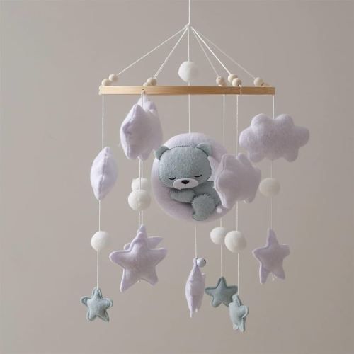 Baby Crib Mobile - Sleeping Bear Mobile for Crib, Felt Cloud Stars Nursery for Boys and Girls, Baby Nursery Hanging Decor (B)