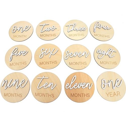 Wooden Baby Monthly Milestone Markers - Engraved Baby Monthly Milestone Markers to Mark Baby's Growth, Newborn Birth Baby Shower, Boho Baby Photo Props, Monthly Milestone Photo Props.