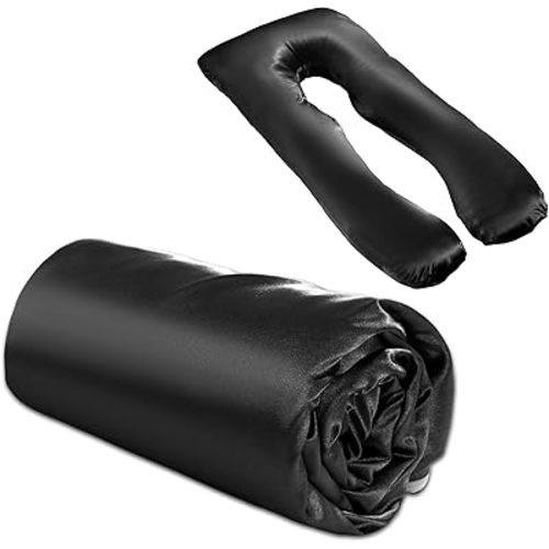 BALAPET Silky Satin Pregnancy Pillow Cover (ONLY Pillowcase), U Shaped Luxurious Smooth Maternity Pillow Cover, Soft & Breathable Large Pillow Protector with Hidden Zip for Side Sleeper, Black