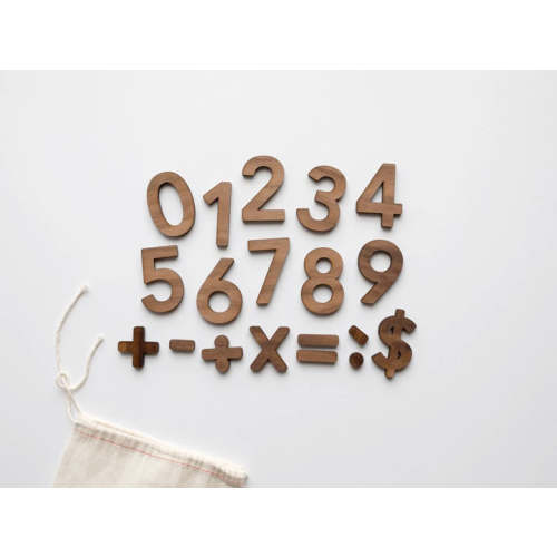 Wooden Number Set • Numerals & Math Equation Signs, Walnut - Gladfolk