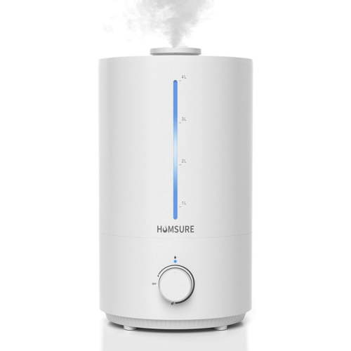 HUMSURE Humidifier for Bedroom Baby, 4.0L Cool Mist Humidifier For Household Plants, Silent Ultrasonic Humidifier With Bidirectional V-Shaped Nozzle, Controllable Lighting, Easy to Clean,Whit