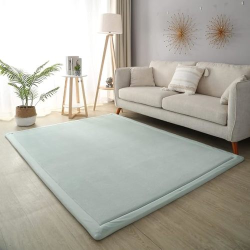 Loartee Nursery Rug Coral Velvet Crawling Rugs Mat Area Rugs Play Crawling Mat(4'11"x6'7", Light Green) for Toddler Children Play Mat Yoga Mat Exercise Pads Carpet