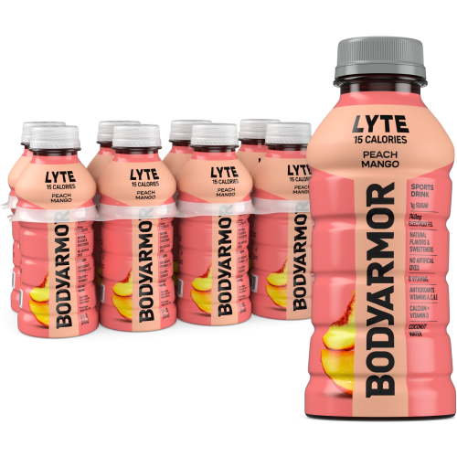 BODYARMOR LYTE Zero Sugar, Low Calorie, Peach Mango Sports Drink with Potassium & Coconut Water, 8-Pack, 12 Fl. Oz.