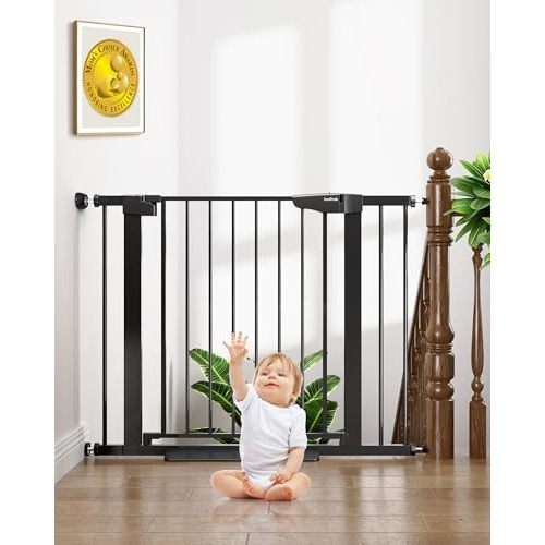 Cumbor 29.7-40.6" Baby Gate for Stairs, Baby Essential Safety Gate, Mom's Choice Awards Winner-Dog Gate for Doorways, Pressure Mounted Auto-Close Pet Gates for Dogs Indoor, Durable Child Gate, Black