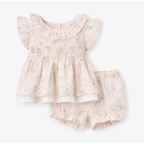 Fleur de Provence Smocked Babydoll Top & Bloomer Set – Elegant Baby