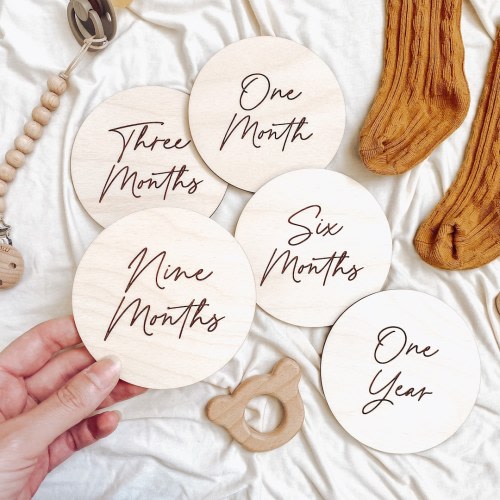 Wooden Monthly Milestone Discs | Modern Engraved Baby Photo Props | Monthly Baby Markers | Baby Milestone Cards | Baby Shower Gift