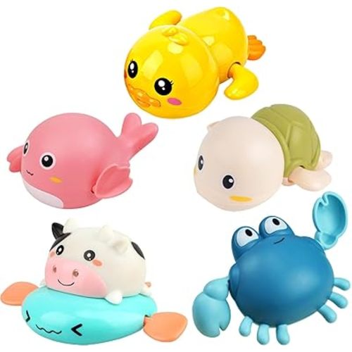 Bath Toy,Cute Animal Clockwork Bathtub Swimming Pool Toy,Baby Bath Toys for Toddlers 1-3, Boys & Girls Water Bath Toy Set,5 Pack