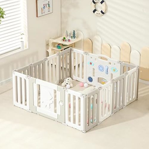 Baby Play Pen, 14 Panels Extra Large Baby Playpen, Foldable Astronauts Play Pens for Babies and Toddlers, Adjustable Baby Play Yard, Portable Baby Fence, Baby Gate Playpen - Grey