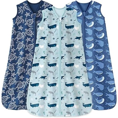 Baby Sleep Sack 6-12 Months 3 Pack 100% Cotton Lightweight 0.5 TOG Wearable Blanket Baby Sleep Bag with 2-Way Zipper for Newborn Infant Shark