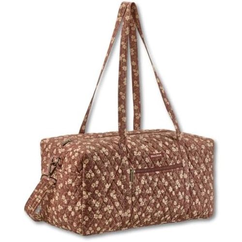 Bella Taylor Quilted Cotton Duffel Bag |Large Carry On Travel and Weekender Bag For Women| Burgundy Floral