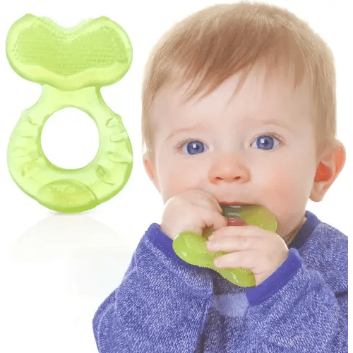 Nuby Silicone Teethe-EEZ Teether with Bristles, Includes Hygienic Case, Green (Pack of 1)