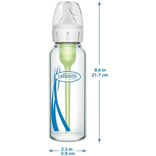 Dr. Brown's Natural Flow Anti-Colic Options+ Narrow Glass Baby Bottle 8 oz/250 mL, with Level 1 Slow Flow Nipple, 2 Pack, 0m+