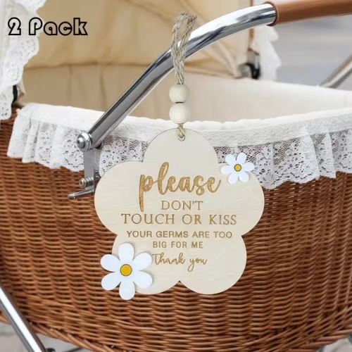 2 Pcs Wooden No Kissing Baby Sign, Please Don't Touch Baby Sign with Rope, Cute Wooden Don't Touch Babys Signs for Car Seat