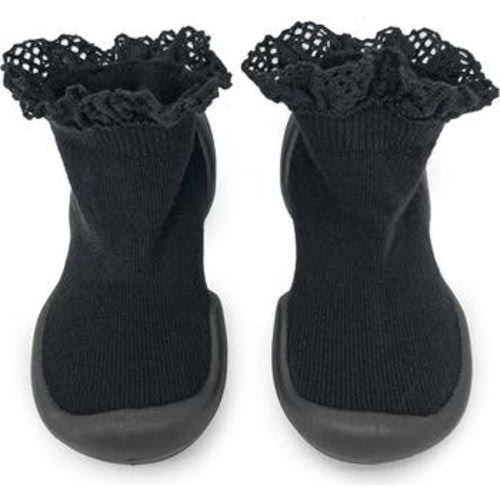 Toddler Girl Sock Shoes Lace Trim - Off White, 7 W